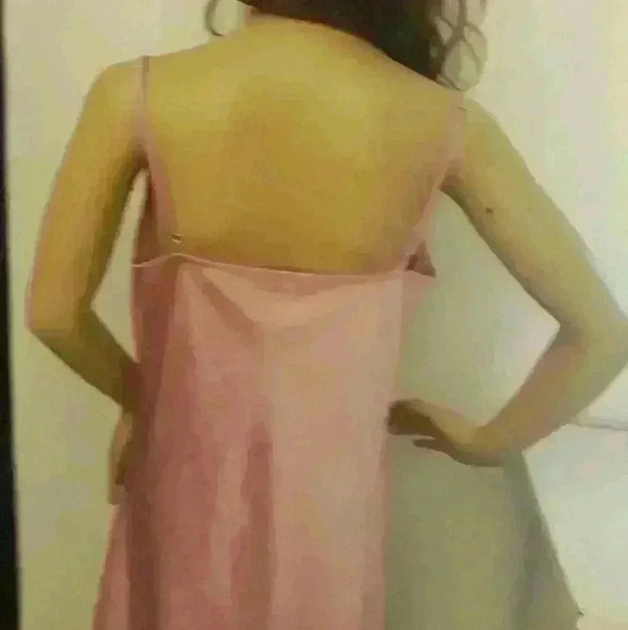 Like new  Party cocktail pink cowl sexy slip shiny spaghetti strap mini dress L - Picture 3 of 5